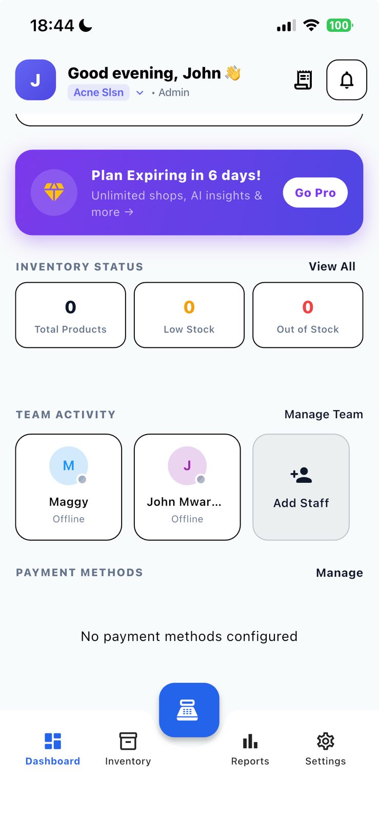 Vendility inventory status and team activity